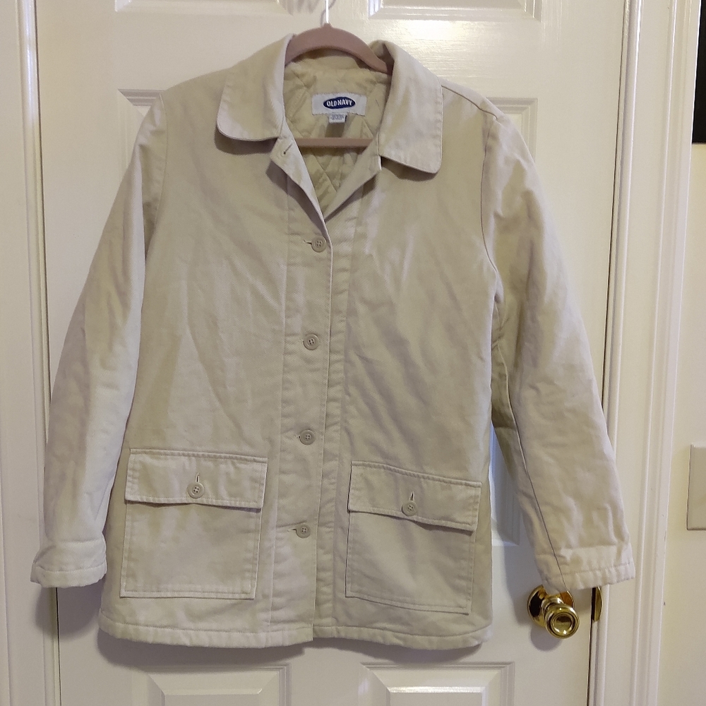 Old Navy Womens Khaki Cotton Denim Style Single Breasted Coat  Size M